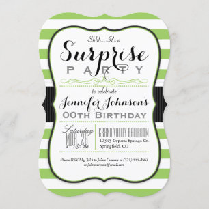 Lime Green & White Stripes Surprise Party Invitation