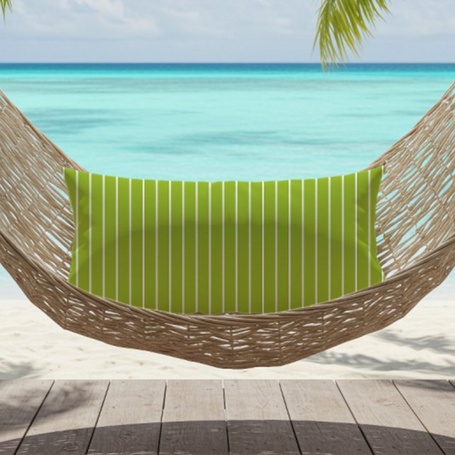 Lime Green White Summer Stripes Outdoor Lumbar Cushion (Creator Uploaded)