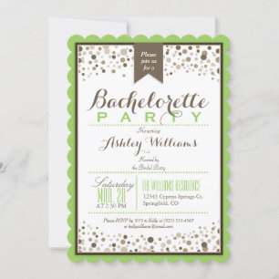 Lime Green, White, Taupe Bachelorette Party Invitation
