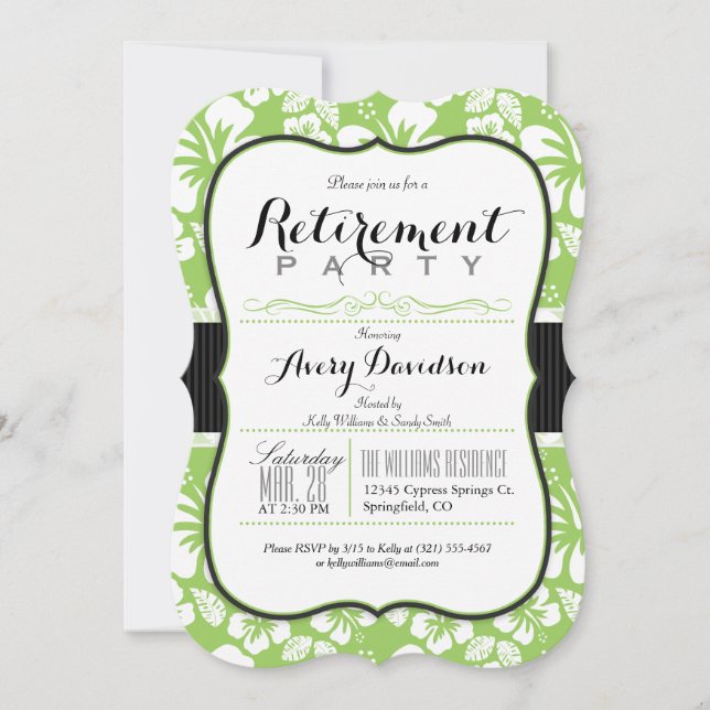 Lime Green & White Tropical Retirement Party Invitation (Front)