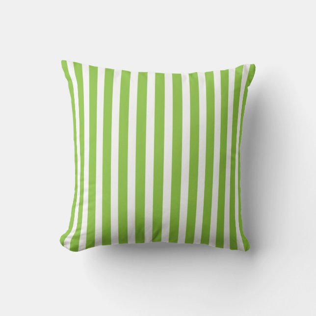 Lime Green White Vertical Stripes Cushion (Front)