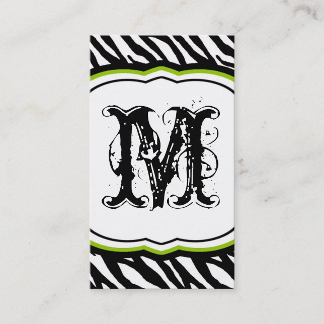 Lime Green White Zebra Print Pattern Business Card (Front)