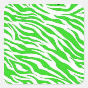 Lime Green White Zebra Stripes Wild Animal Prints Square Sticker