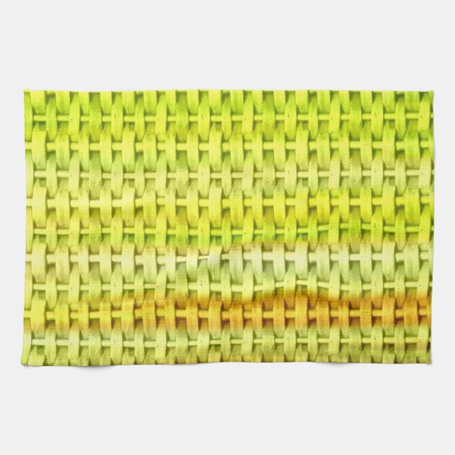 Lime green wicker art graphic design tea towel (Horizontal)