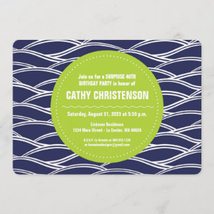 Lime Green with Navy Blue Waves Birthday Invitation