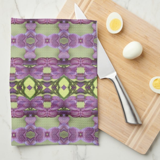 Lime Green With Purples Tea Towel (Quarter Fold)