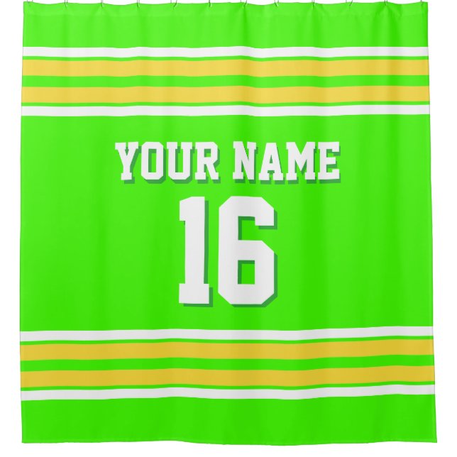 Lime Green with Yellow White Stripes Sports Jersey Shower Curtain (Front)
