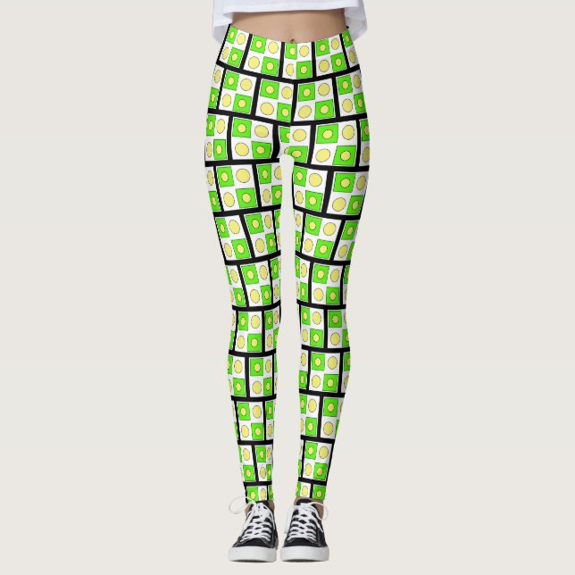 Lime Green Yellow and Orange Abstract Shapes Leggings (Front)