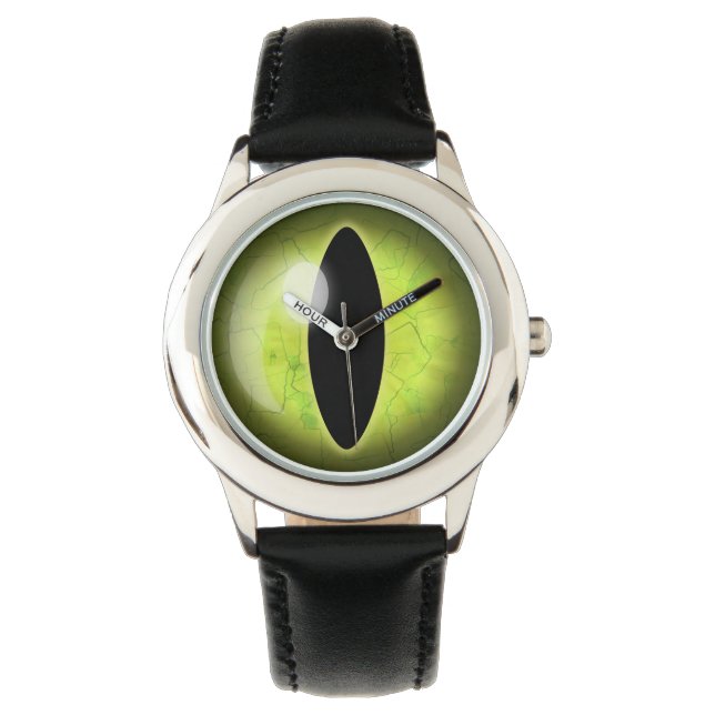 Lime Green Yellow Cat Eye Eyeball Wrist Watch (Front)