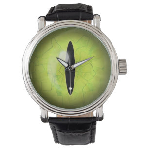 Lime Green Yellow Snake Eye Eyeball Wrist Watch
