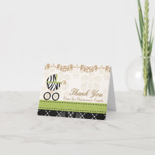 Lime Green Zebra Baby Carriage Shower Thank You Card