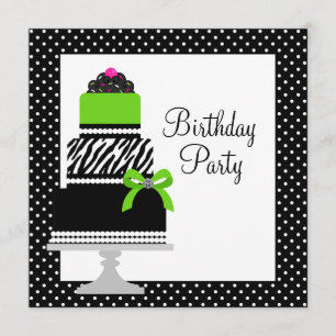 Lime Green Zebra Cake Cupcake Birthday Party Invitation