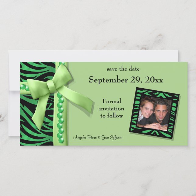 Lime Green Zebra Gems Save The Date Card (Front)