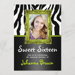 Lime Green Zebra - Photo - Sweet 16 Invitation