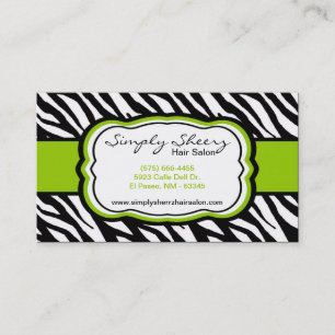 Lime Green Zebra Print Hair Salon Business Card