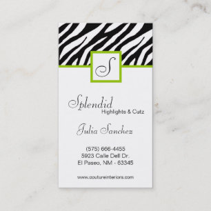 Lime Green Zebra Print Personalise Business Card