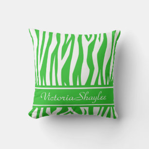 Lime Green Zebra Print with custom text Cushion