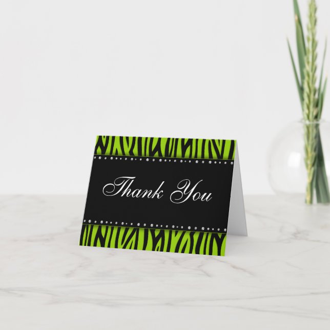 Lime Green Zebra Printed Diamonds Thank You Card (Front)