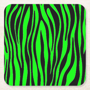 Lime Green Zebra Square Paper Coaster