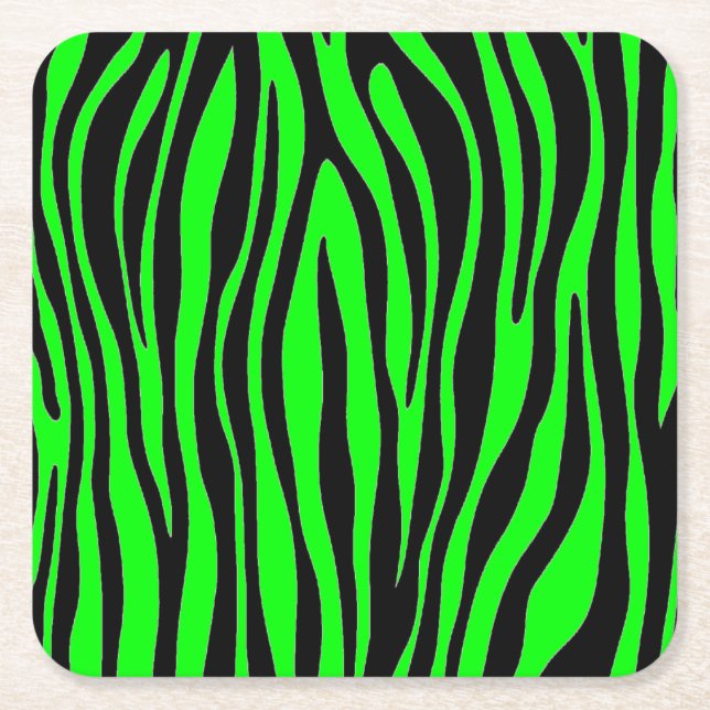 Lime Green Zebra Square Paper Coaster (Front)