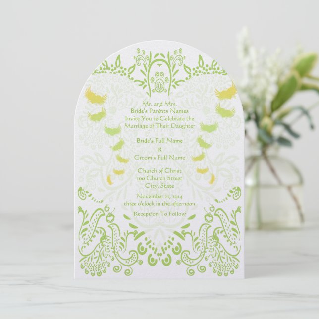 Lime GreenWhimsical Bird Wedding Invitations (Standing Front)