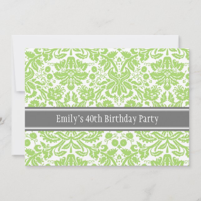 Lime Grey 40th Birthday Party Invitation (Front)