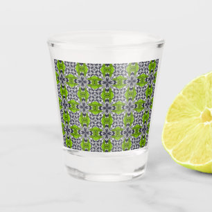 Lime Grey and White Repeat Tile Pattern Shot Glass