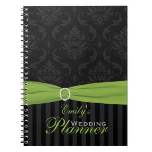 Lime, Grey, Black Damask Striped Notebook