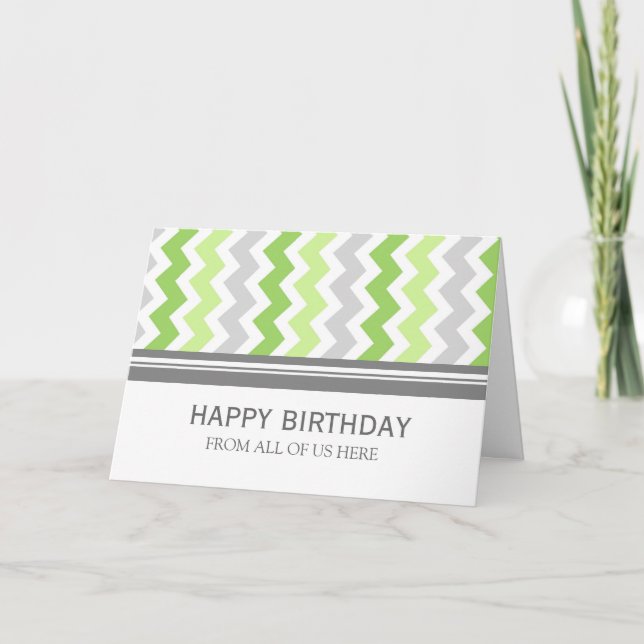 Lime Grey Chevron Business From Group Birthday Card (Front)