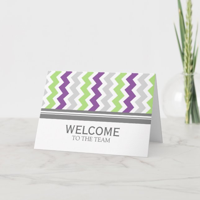 Lime Grey Chevron Employee Welcome to the Team Card (Front)