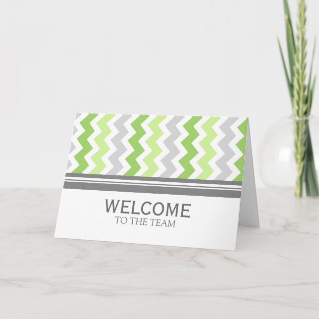 Lime Grey Chevron Employee Welcome to the Team Card (Front)