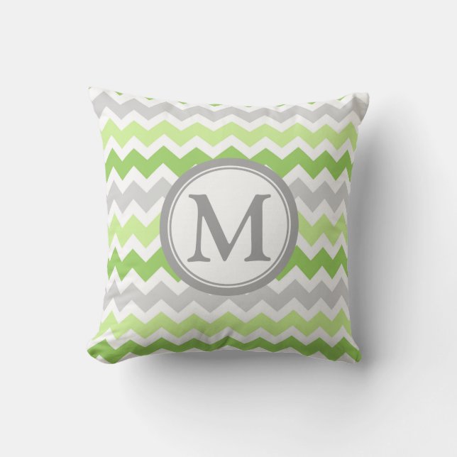 Lime Grey Chevron Monogram Decorative Pillow (Front)