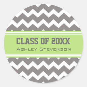 Lime Grey Chevrons Graduation Custom Name Classic Round Sticker