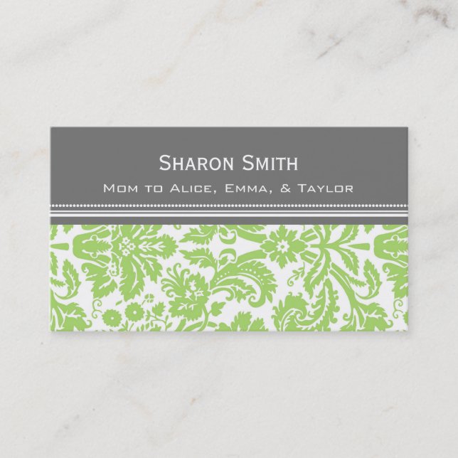 Lime Grey Damask Mum Calling Cards (Front)