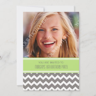 Lime Grey Photo 16th Birthday Party Invitations