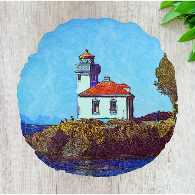 Lime Kiln Lighthouse on Friday Harbour Round Cushion (Creator Uploaded)