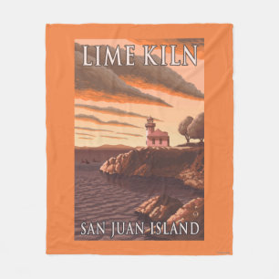 Lime Kiln Lighthouse Vintage Travel Poster Fleece Blanket