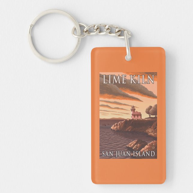 Lime Kiln Lighthouse Vintage Travel Poster Key Ring (Front)