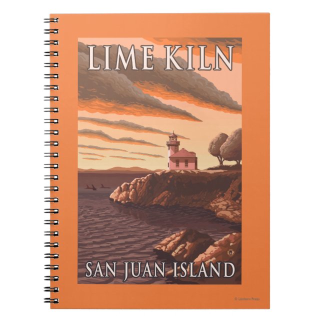 Lime Kiln Lighthouse Vintage Travel Poster Notebook (Front)