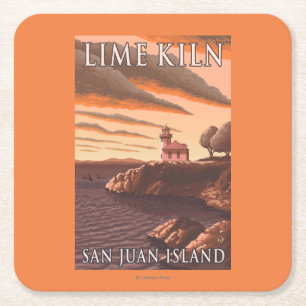 Lime Kiln Lighthouse Vintage Travel Poster Square Paper Coaster