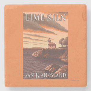 Lime Kiln Lighthouse Vintage Travel Poster Stone Coaster