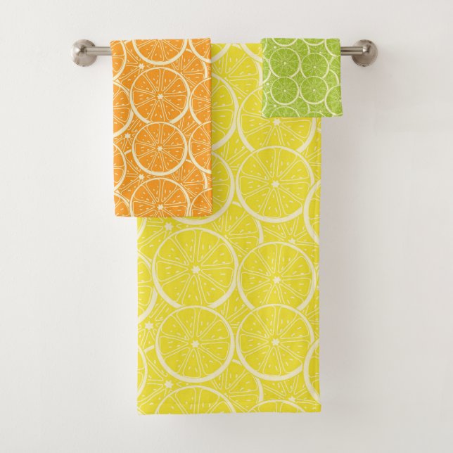Lime Lemon Orange Citrus Fruit Slices Bath Towel Set (Insitu)