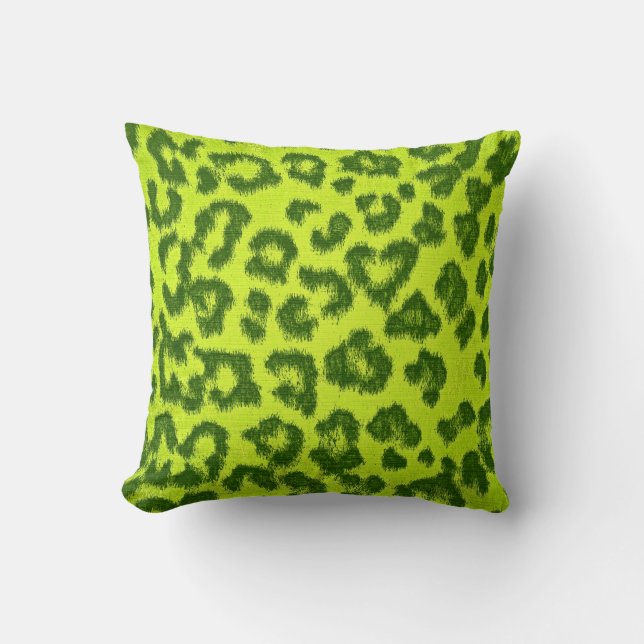 Lime Leopard Print Fur Cushion (Front)