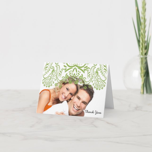 Lime Love Birds Wedding Thank You Note Cards (Front)