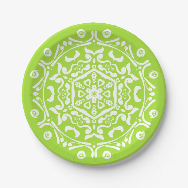 Lime Mandala Paper Plate (Front)