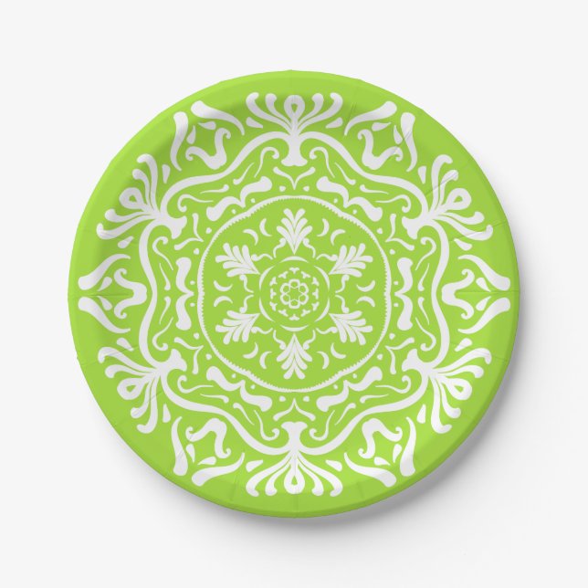 Lime Mandala Paper Plate (Front)
