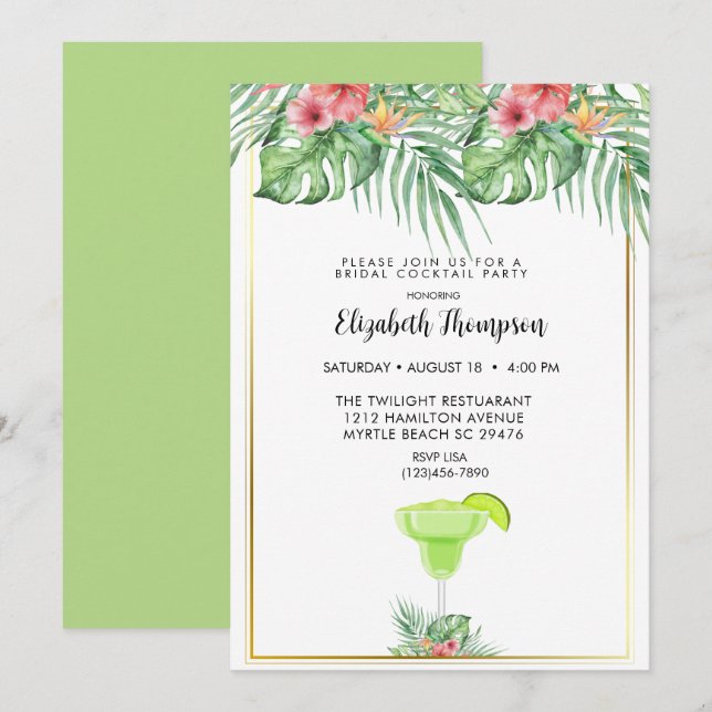 Lime Margarita Bridal Cocktail Shower Invitation (Front/Back)