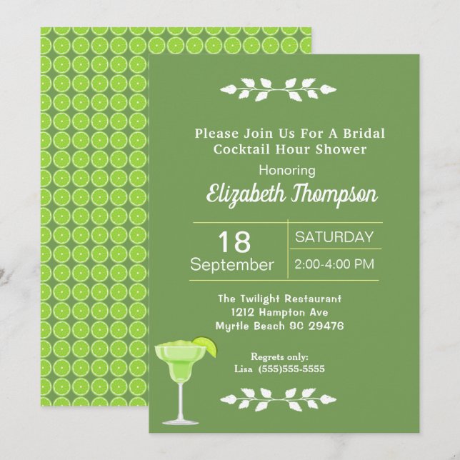 Lime Margarita Bridal Cocktail Shower Invitation (Front/Back)