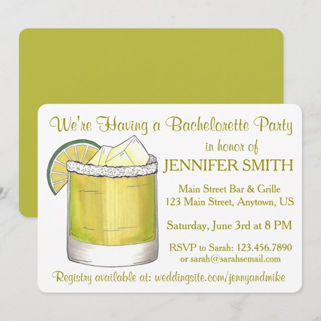 Lime Margarita Cocktail Bachelorette Cinco de Mayo Invitation (Front/Back)