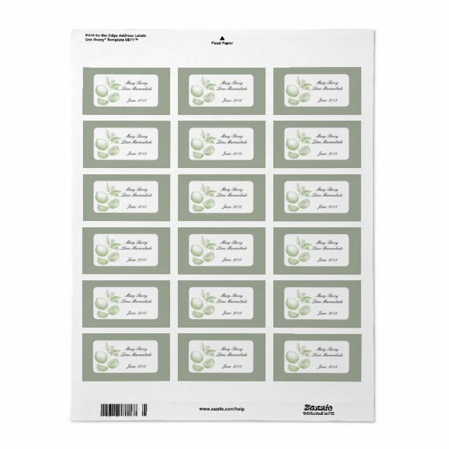 Lime Marmalade Jar label personalised (Full Sheet)